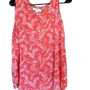 CRISTINA B- Casual Coral Leaf-Print Sleeveless Tank Top